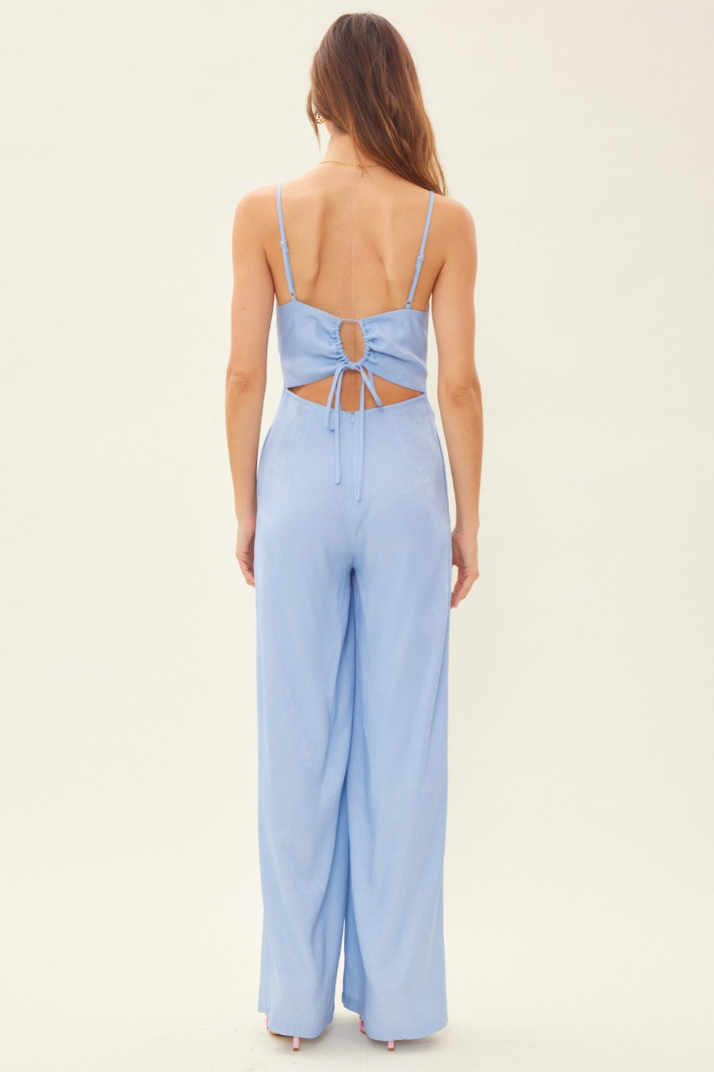 Drawstring Back Sleeveless Wide Leg Jumpsuit