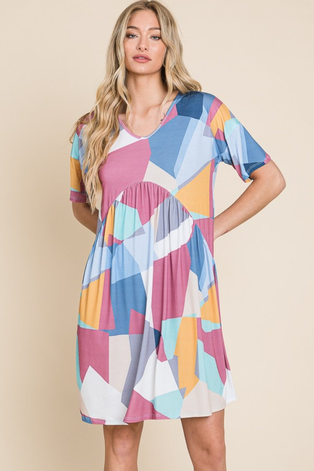 Ruched Color Block Short Dress