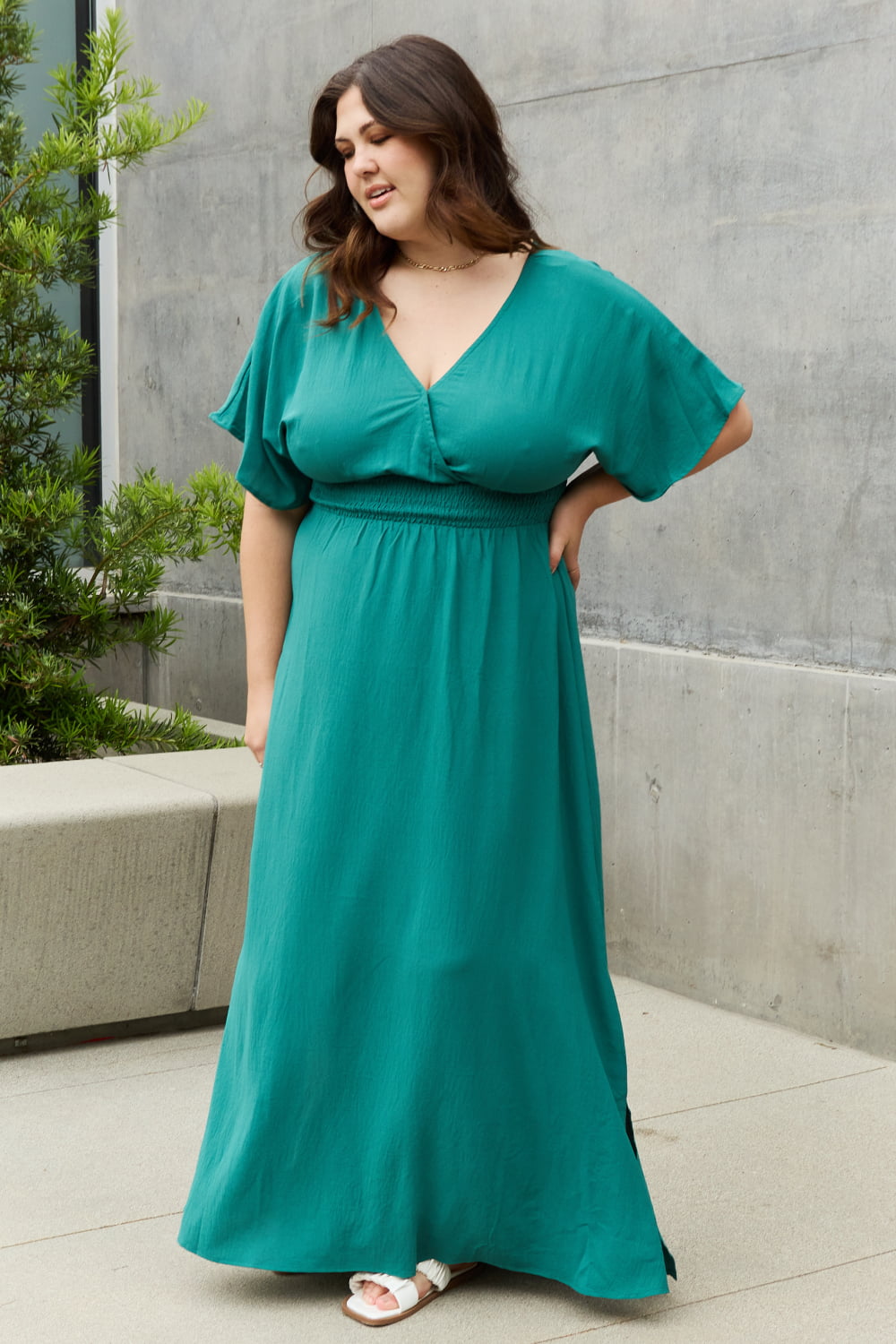 Teal Full Size Woven Wrap Maxi Dress