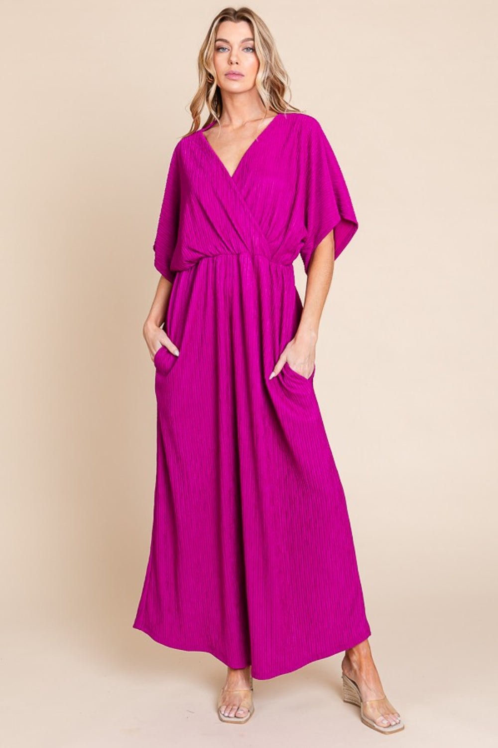 Surplice Magenta Maxi Dress with Pockets