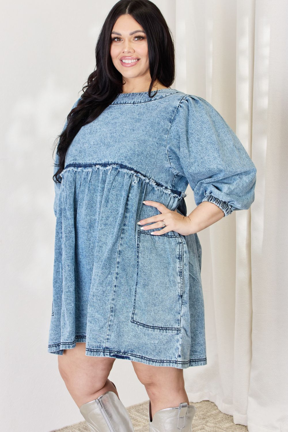 Full Size Oversized Denim Babydoll Dress