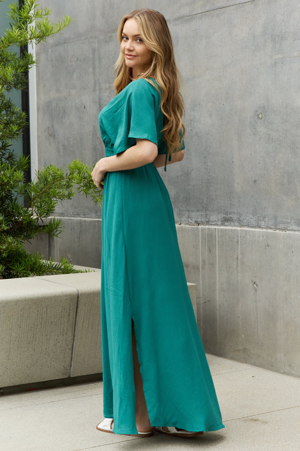 Teal Full Size Woven Wrap Maxi Dress