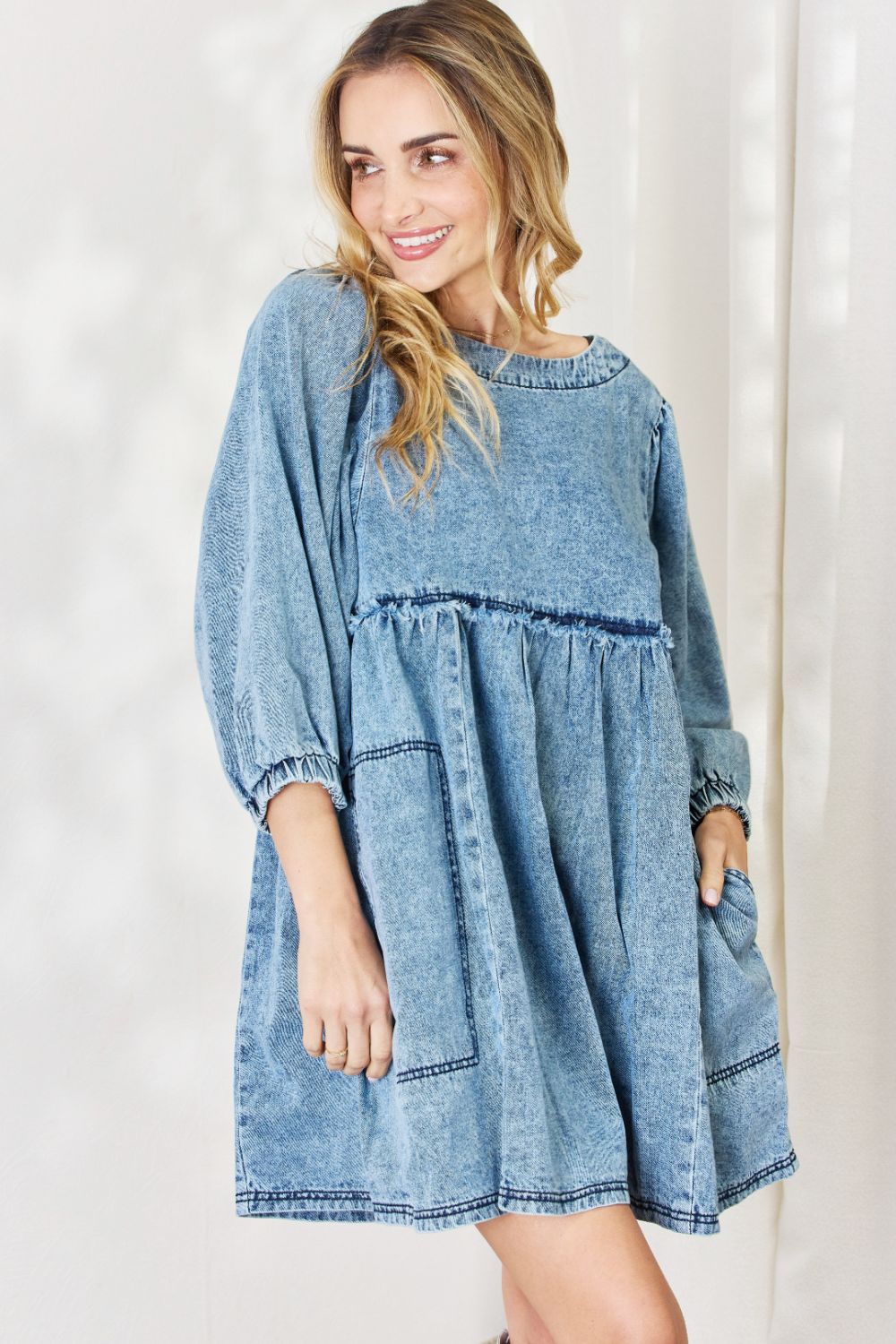 Full Size Oversized Denim Babydoll Dress