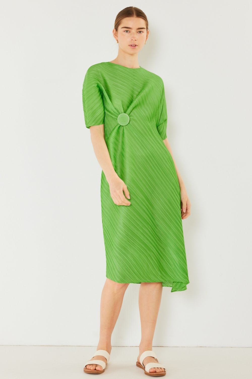 Swim Pleated Dolman Sleeve Midi Dress