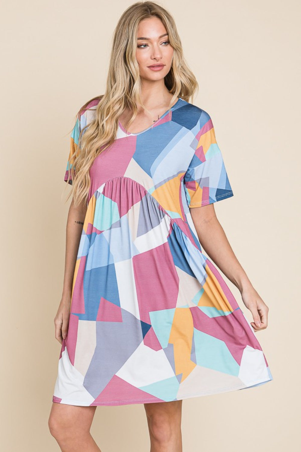 Ruched Color Block Short Dress