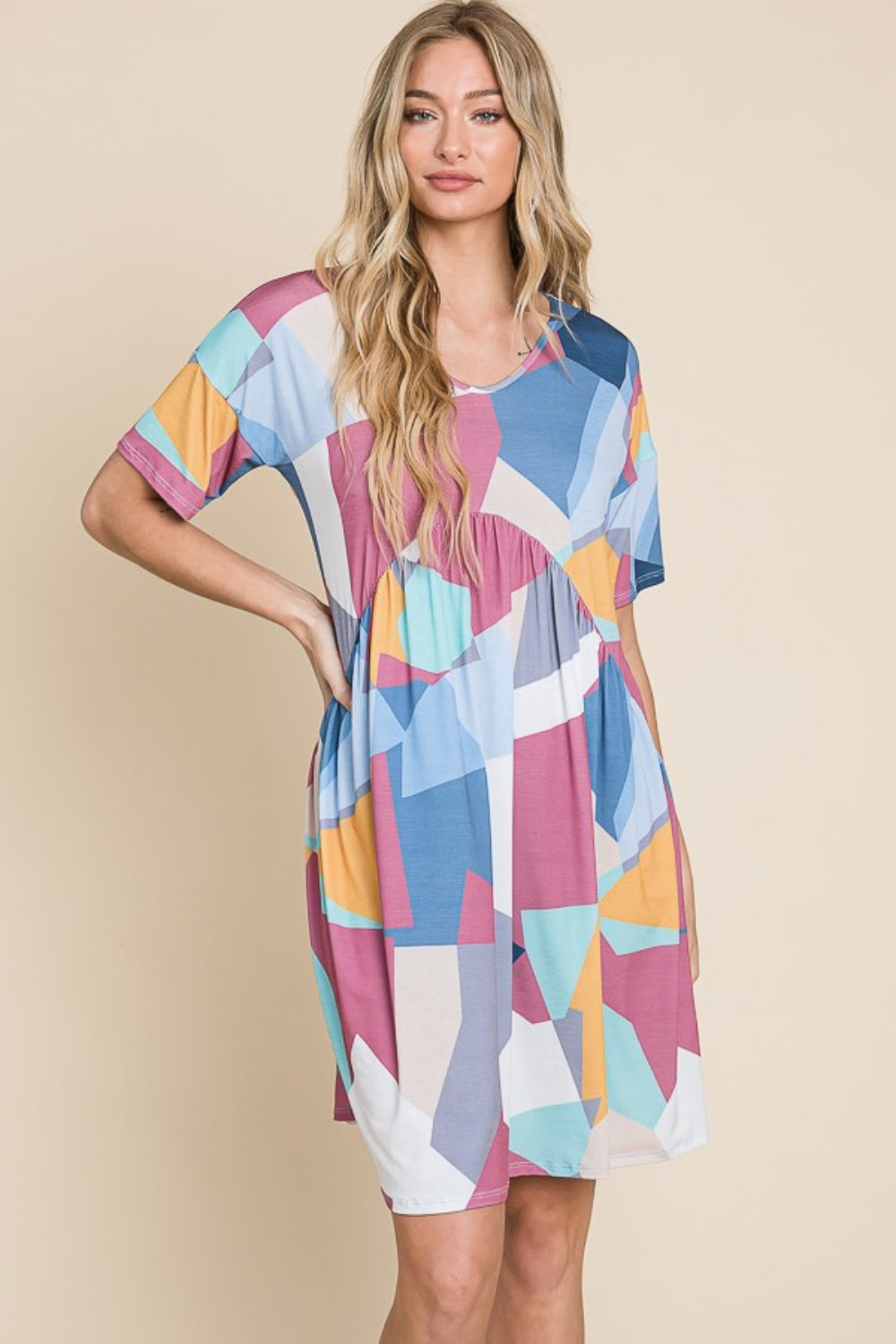 Ruched Color Block Short Dress