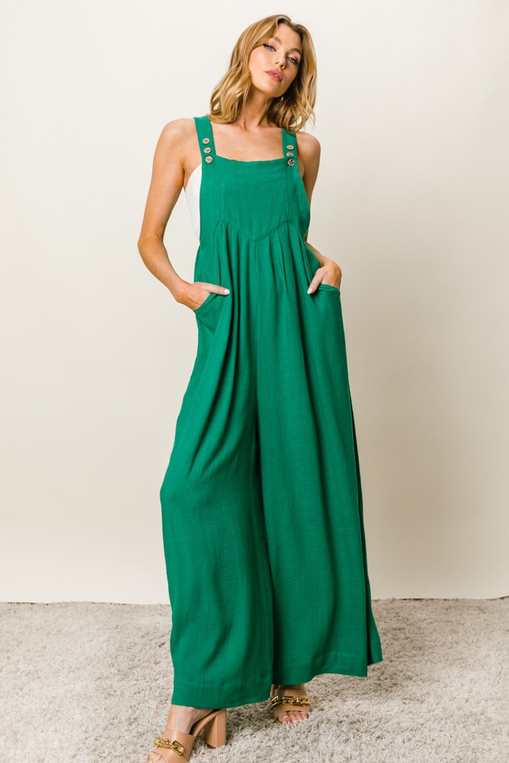 Texture Sleeveless Wide Leg Jumpsuit