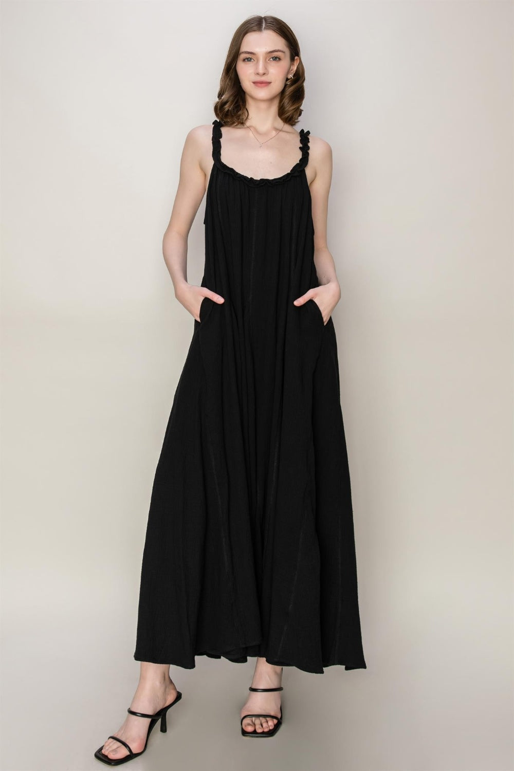 Frill Sleeveless A-Line Maxi Dress