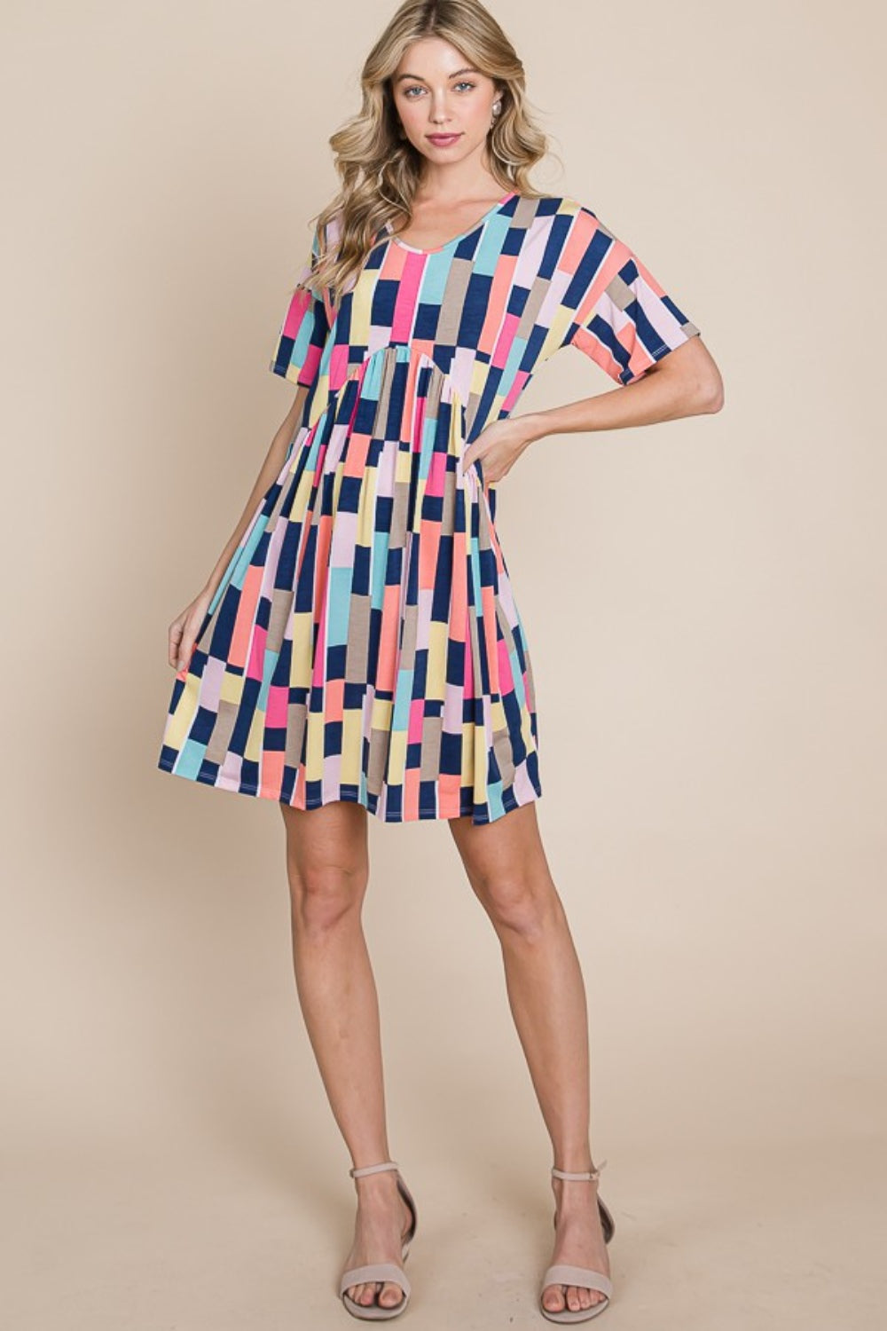 Ruched Color Block Short Dress