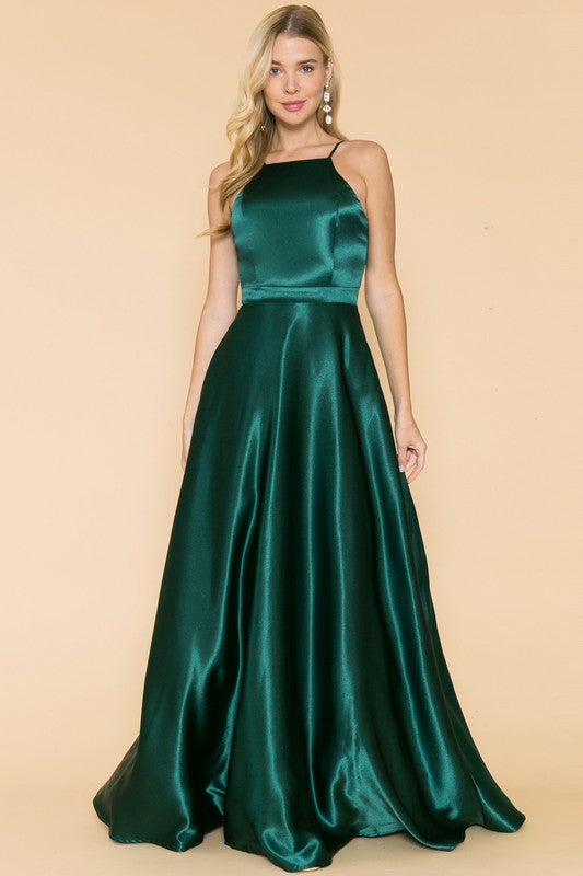 Emerald Ladies Sleeveless Shiny Taffeta Maxi Dress