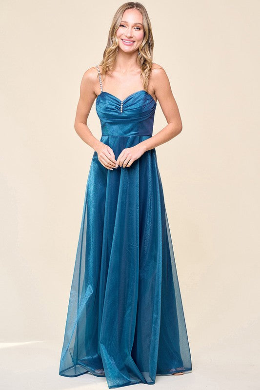 Bay Jewel Strap Prom Teal  Maxi Dress