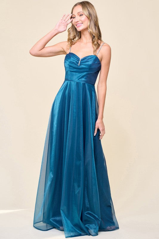 Bay Jewel Strap Prom Teal  Maxi Dress