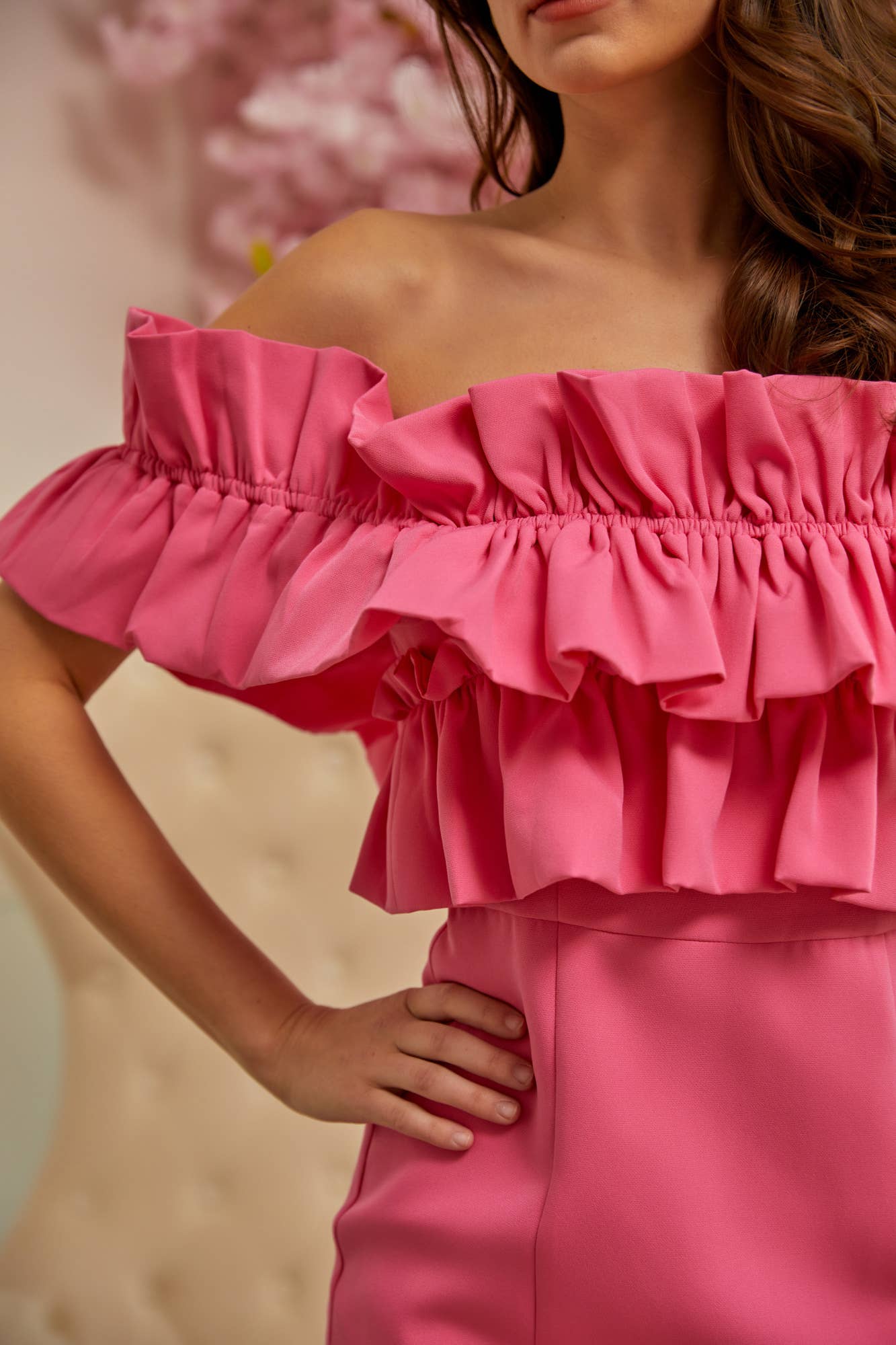 Off Shoulder Ruffle Doll Pink Dress